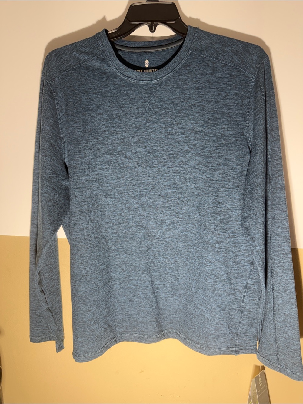 Free Country Men's Long Sleeve Crewneck in Heather Blue-Gray